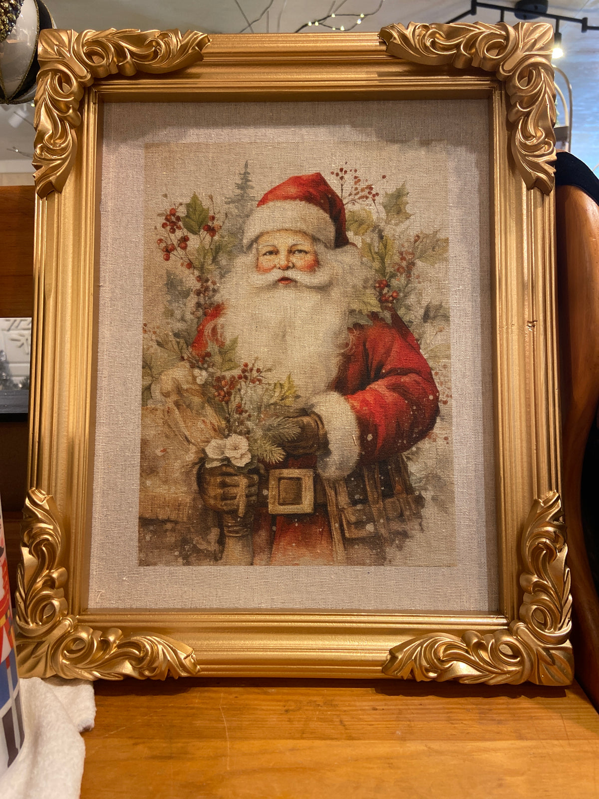 Antique Gold Framed Santa Wall Decor
