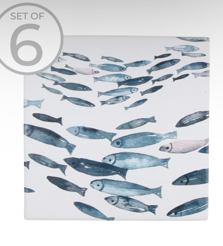 Fishes Printed Ceramic Coaster Set/6