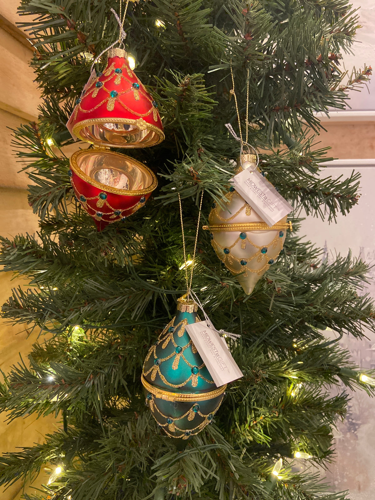 Glittered Hinged Top Drop Ornament ASST