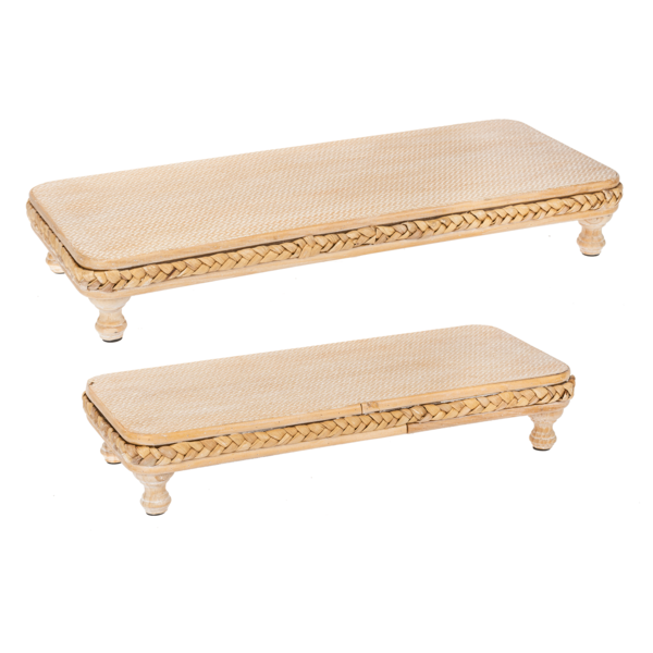 Carved Rectangle Tray W/Risers