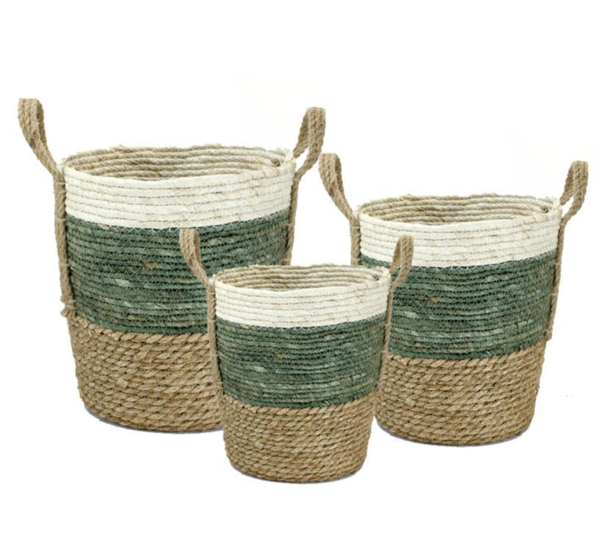 Green Striped Basket W/ Handles