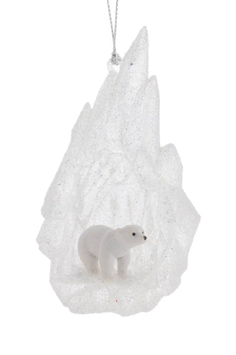 4.25" Acrylic Polar Bear Ornament W/Cave