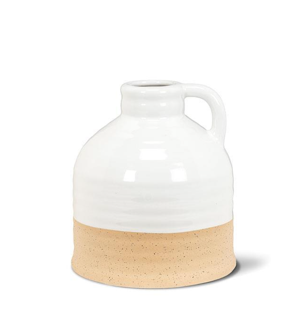 White & Natural Vase W/Handle 6"H