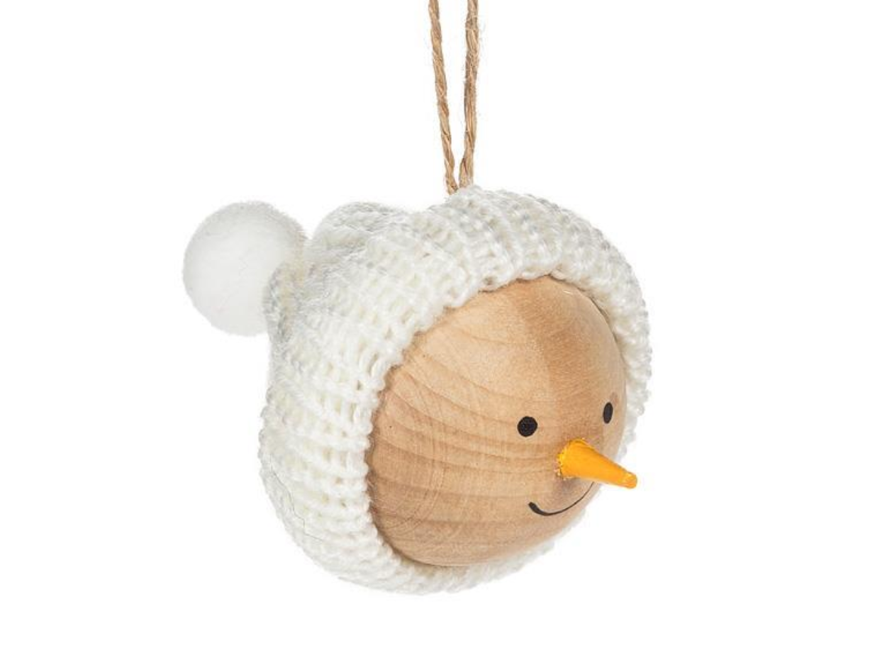 Snowman Head W/Knit Hat Ornament
