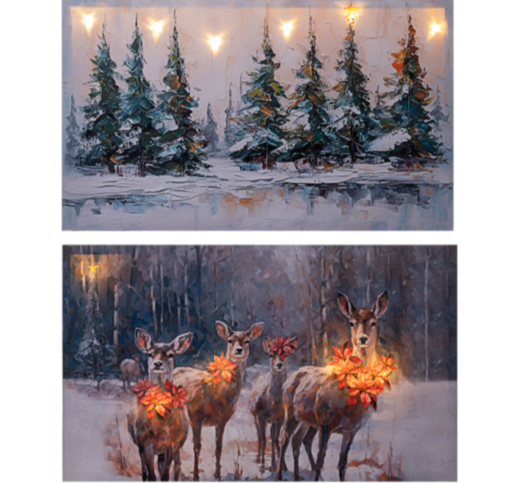Woodland Christmas Light Up Canvas ASST