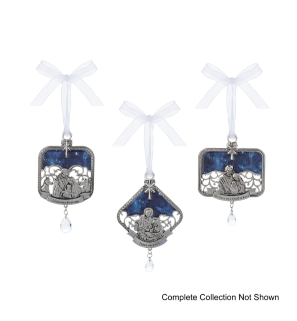 Navy & Pewter Nativity Ornament ASST