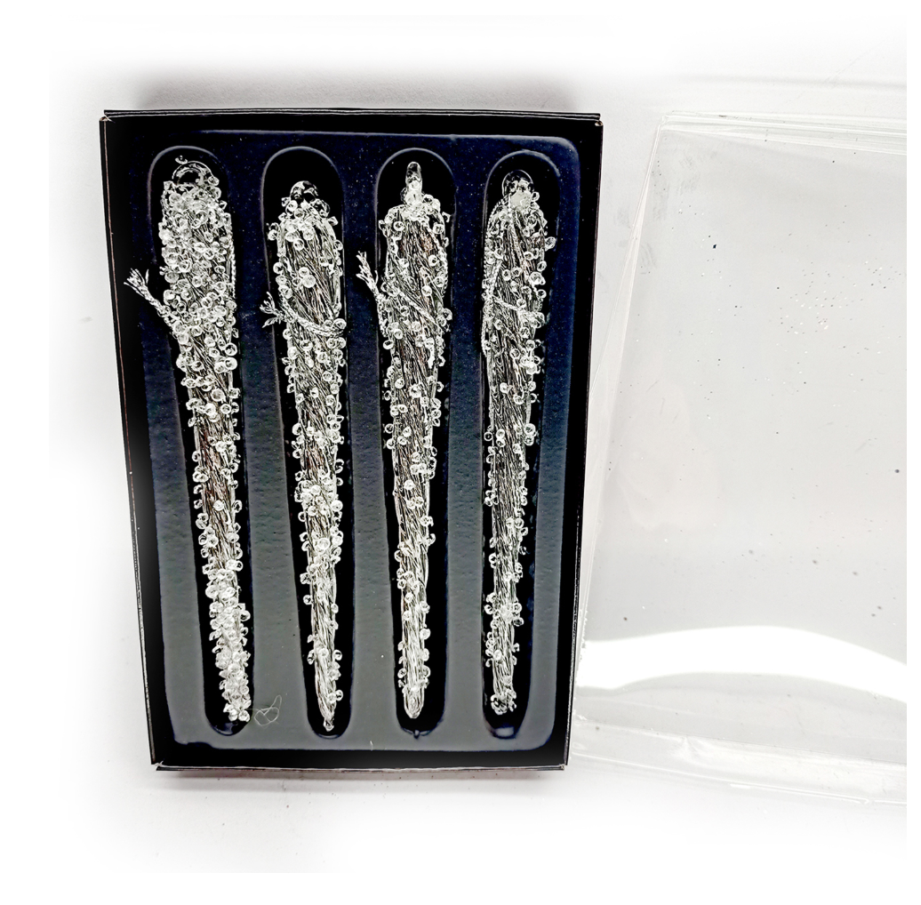 Glass Frosted Icicles 5.5"L Set/4