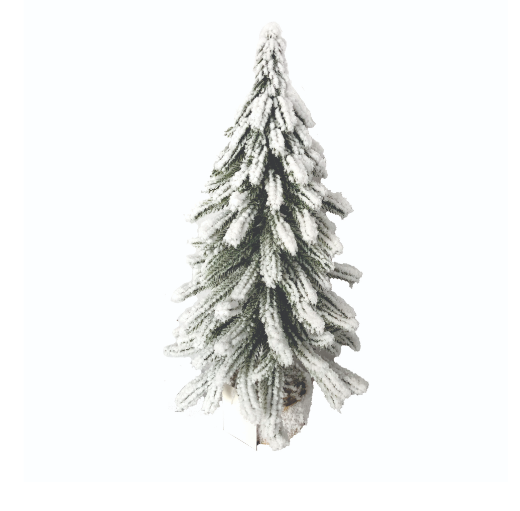 Alpine Flocked Tree W/Wood Base 13"