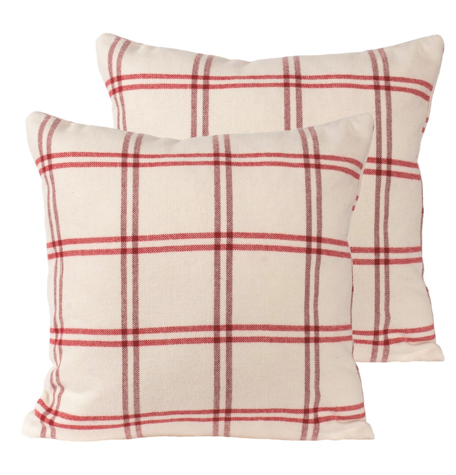 White W/ Red Plaid Pillow