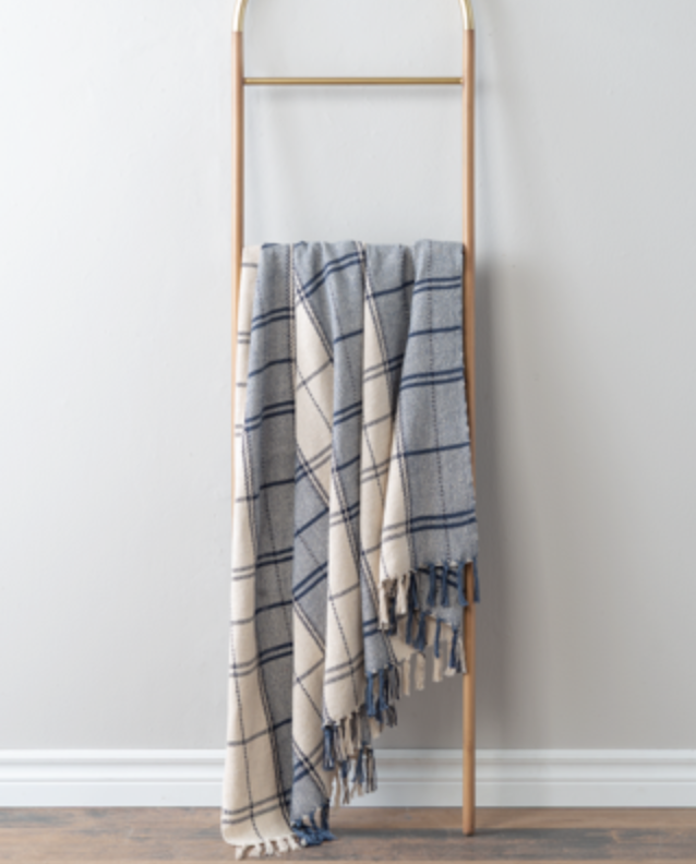 Blue Plaid Woven Throw