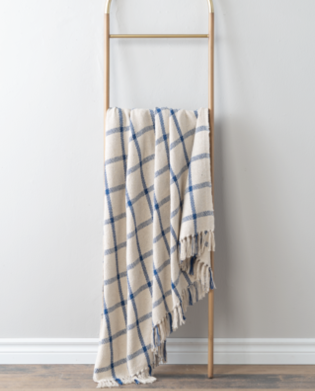 Blue & Natural Windowpane Check Woven Throw