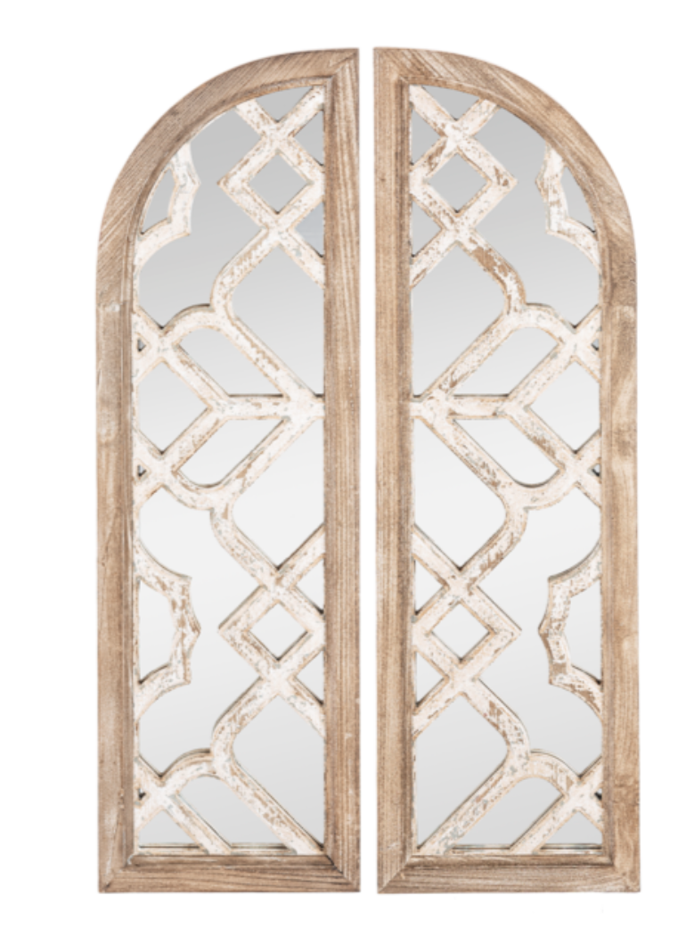 Vintage Finish Wall Mirror W/ Geometric Overlay