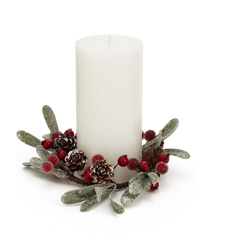 Red Berry & Frosted Leaves Candle Ring