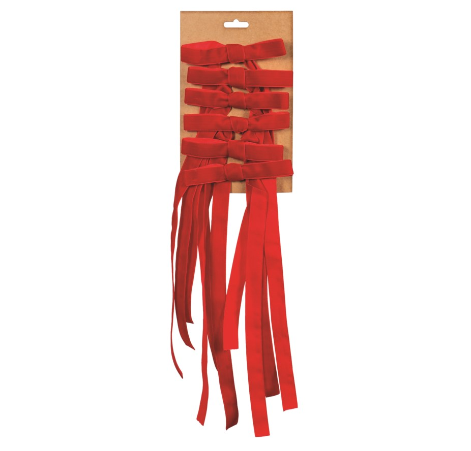 Red Velvet Clip Bow Set/6