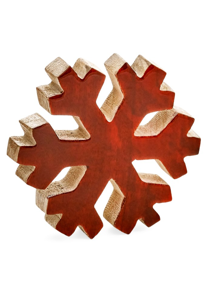 Red Enamel Wood Snowflake 4.5"