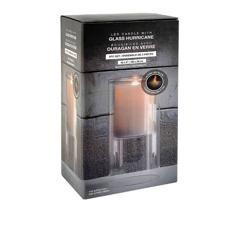 Elite Warm LED Candle W/Glass Hurricane