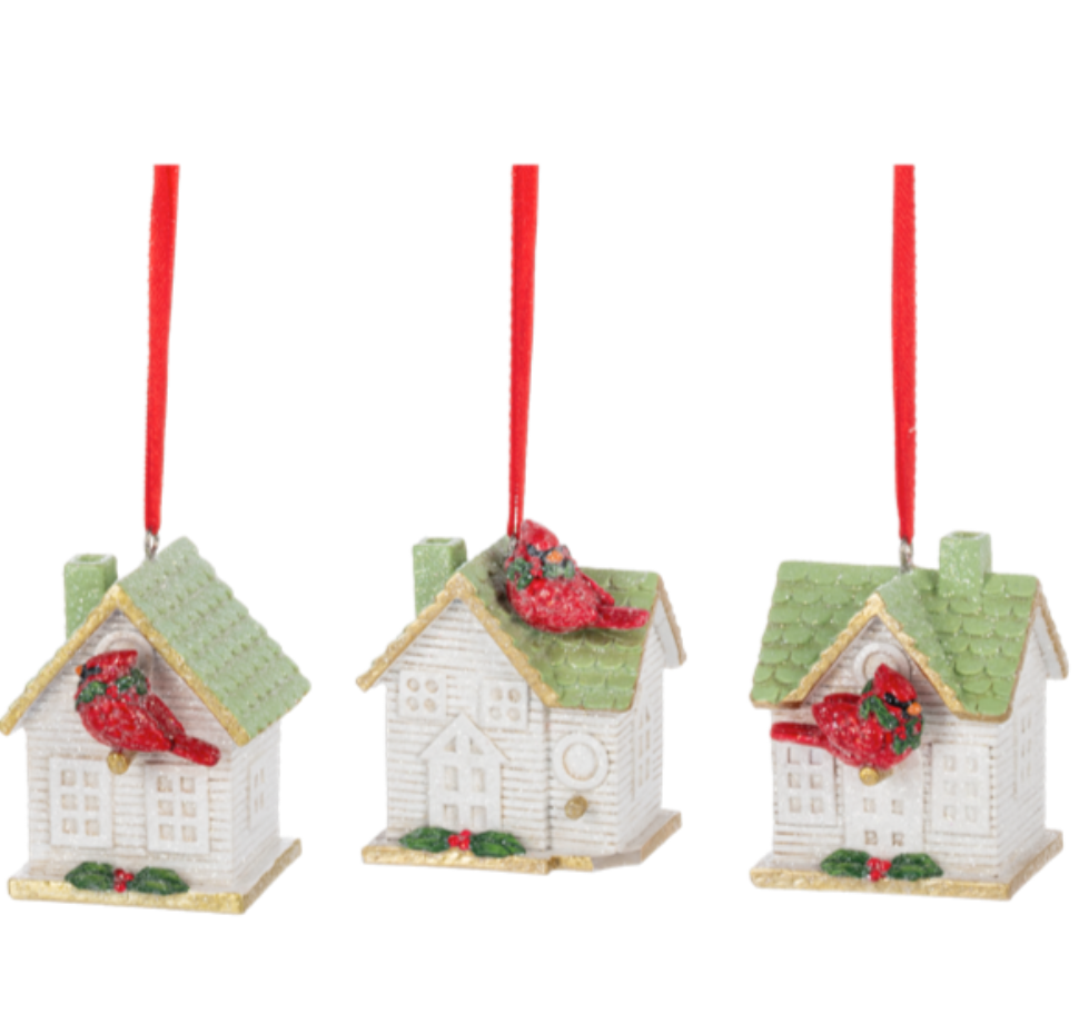 House W/Cardinal Ornament ASST