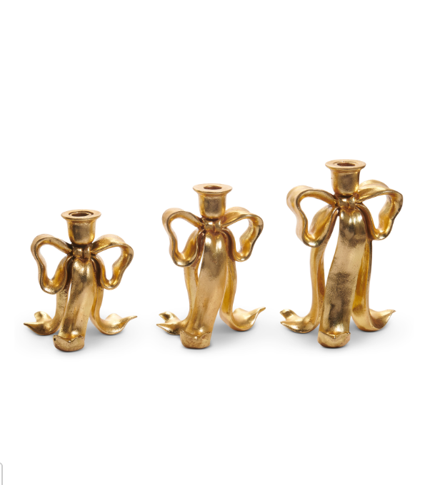 Gold Bow Taper Candle Holder