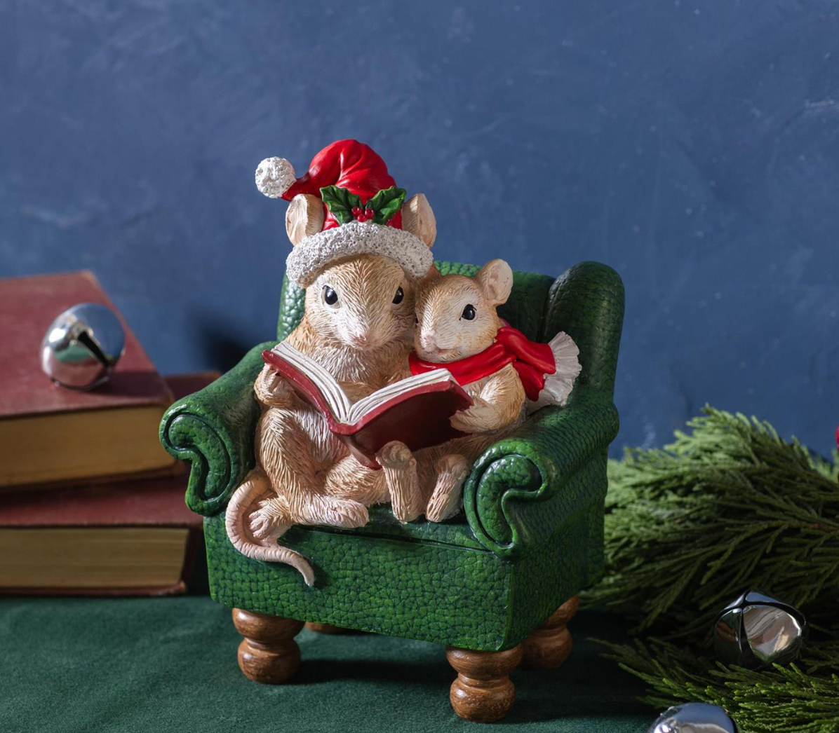 Twas the Night Table Décor Resin Mouse Reading in Chair