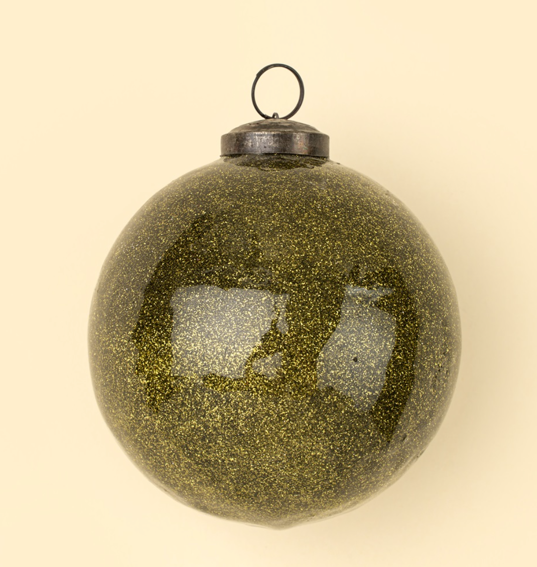 Green Glass Glitter Ball Ornament