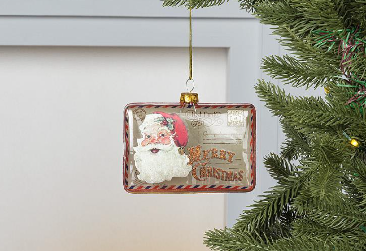 Glass Santa Postcard Ornament