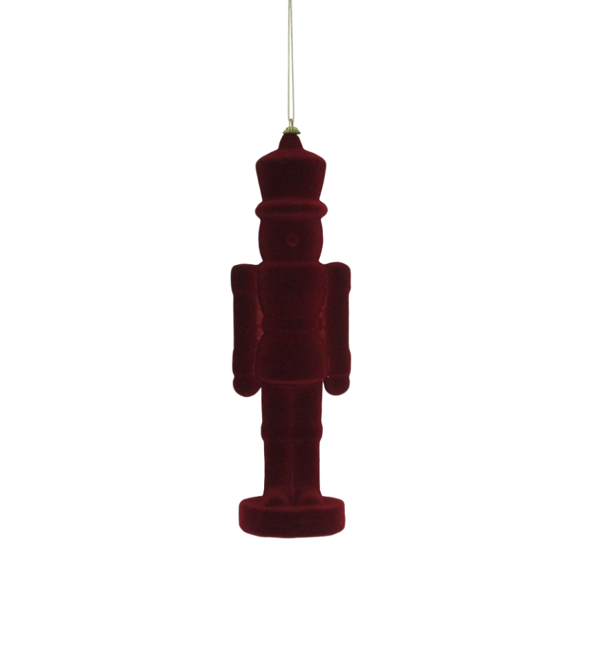 Flocked Burgundy Nutcracker Ornament