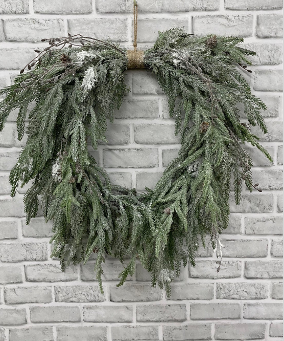 26" Snowy Pine Heart Wreath
