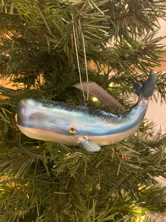Glass Glittered Whale Ornament