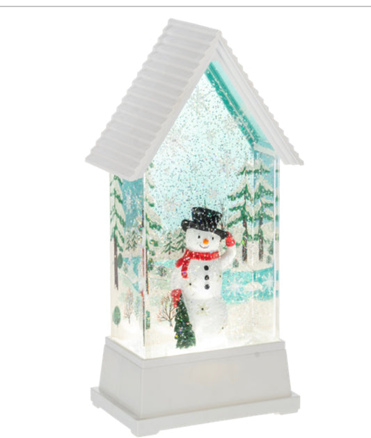 Retro Snowman House Shape Water Globe