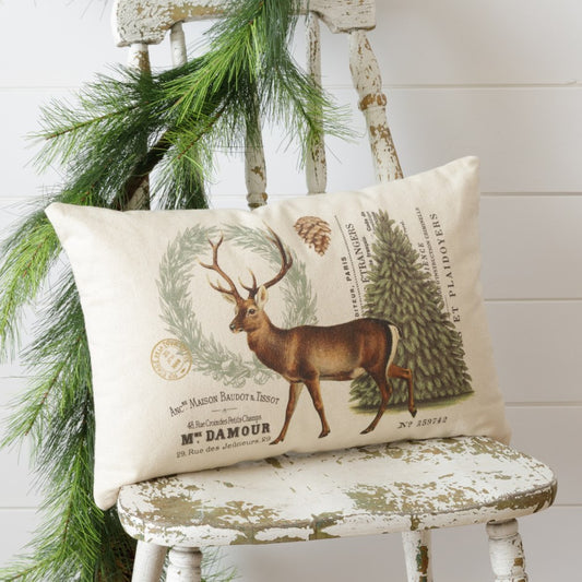 Vintage Look Winter Deer Pillow