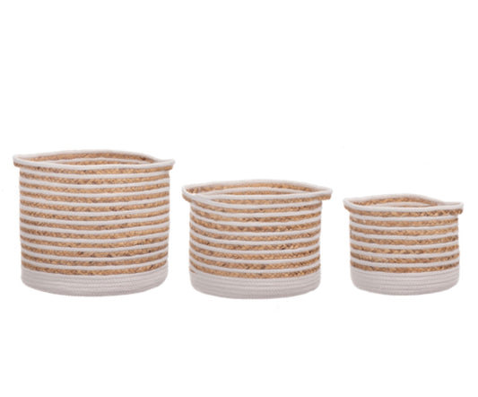 Woven White Stripped Basket