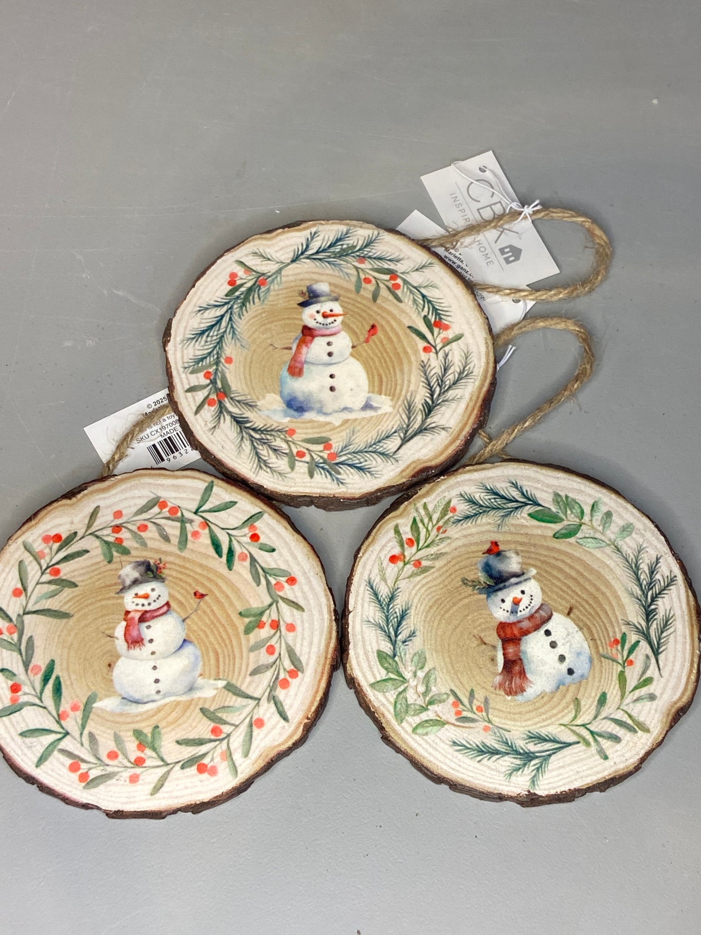 Snowman Wood Slice Ornament ASST