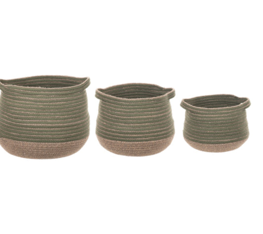 Green & Brown Striped Basket