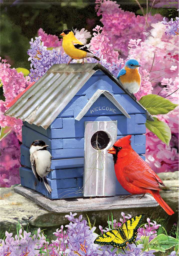 Bright Birdhouse Garden Flag