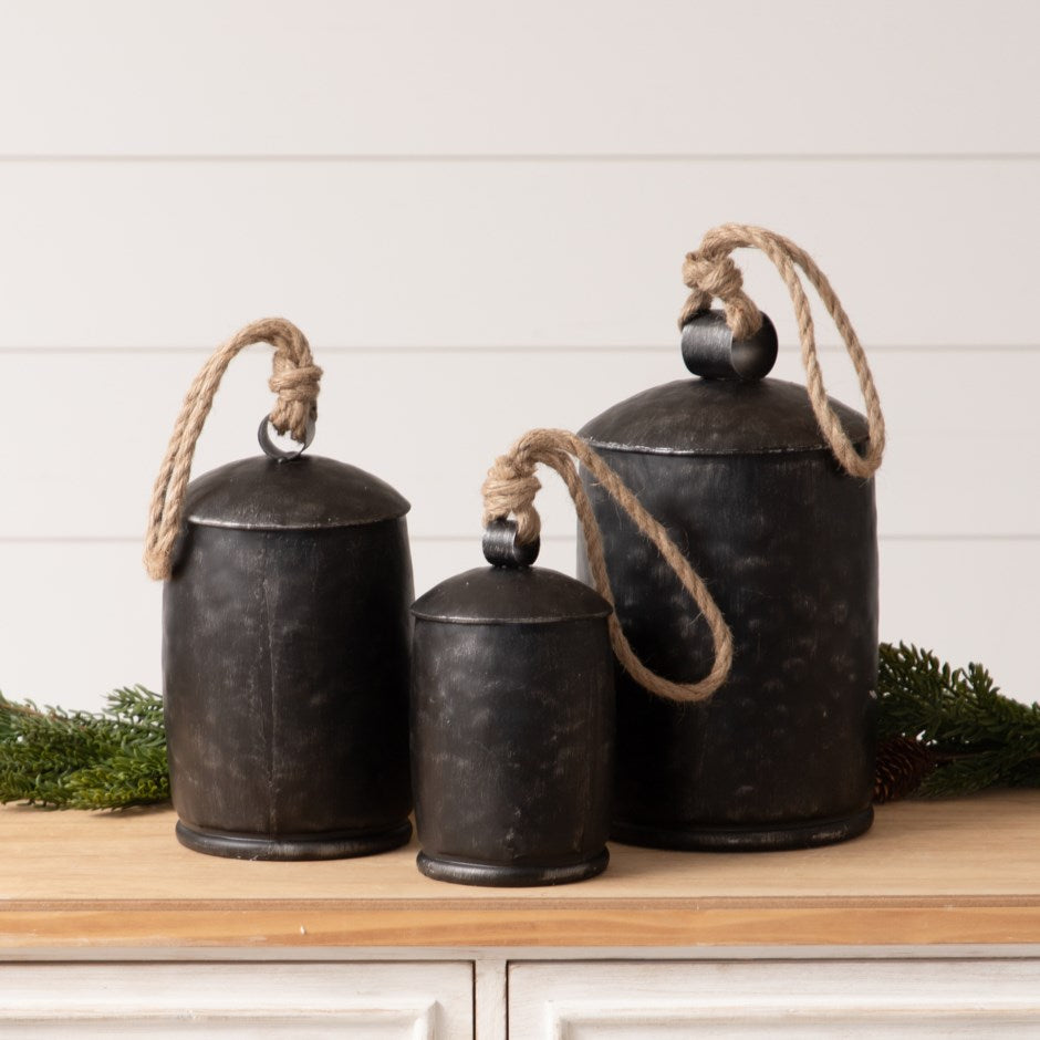 Black Hammered Metal Bells Set/3