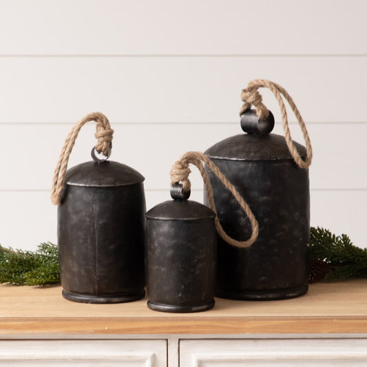 Black Hammered Metal Bells Set/3