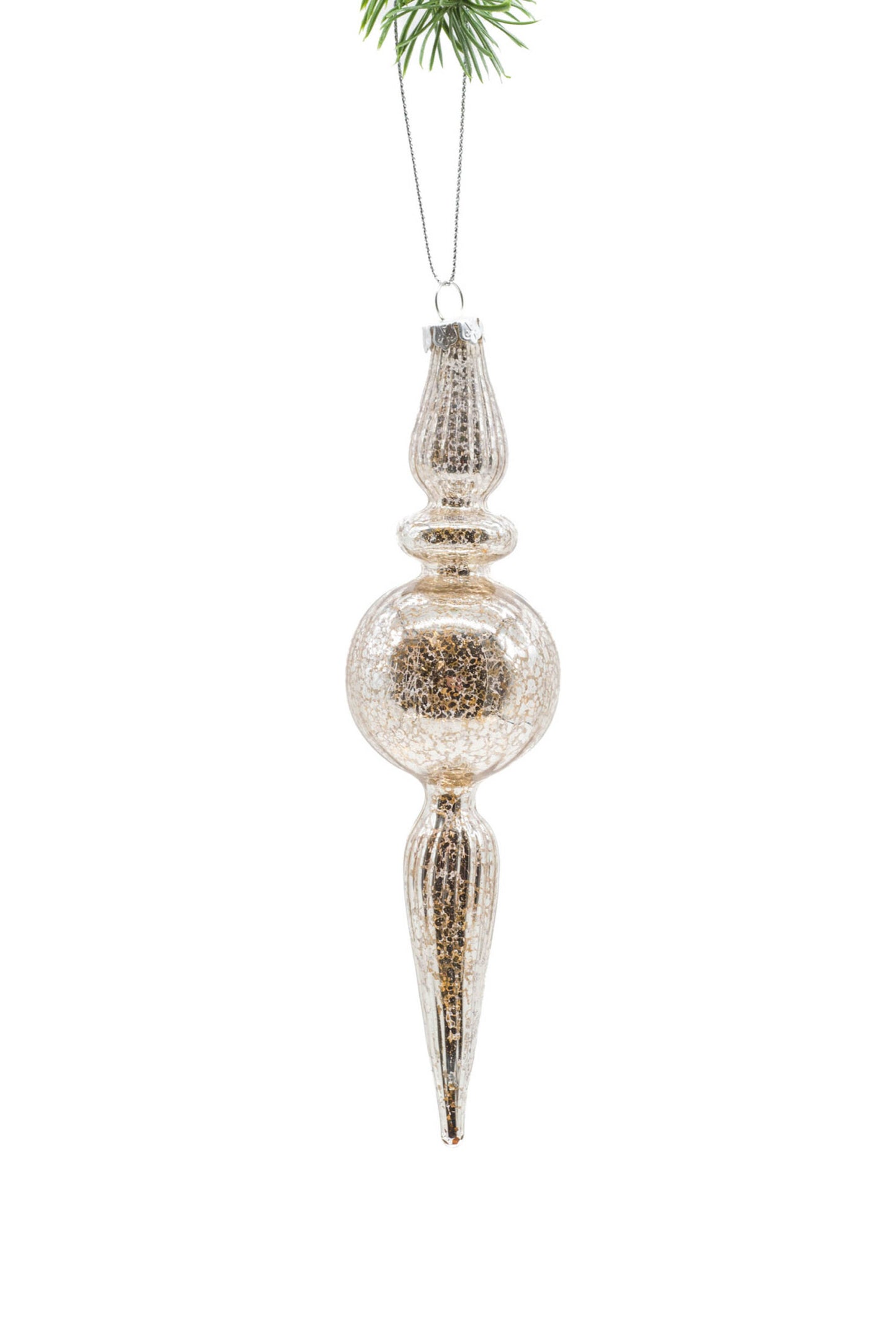 7" Platinum Glass Round Finial Ornament