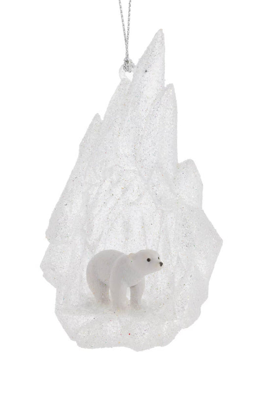 4.25" Acrylic Polar Bear Ornament W/Cave