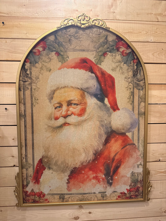 Vintage Santa Wall Decor W/Gold Frame