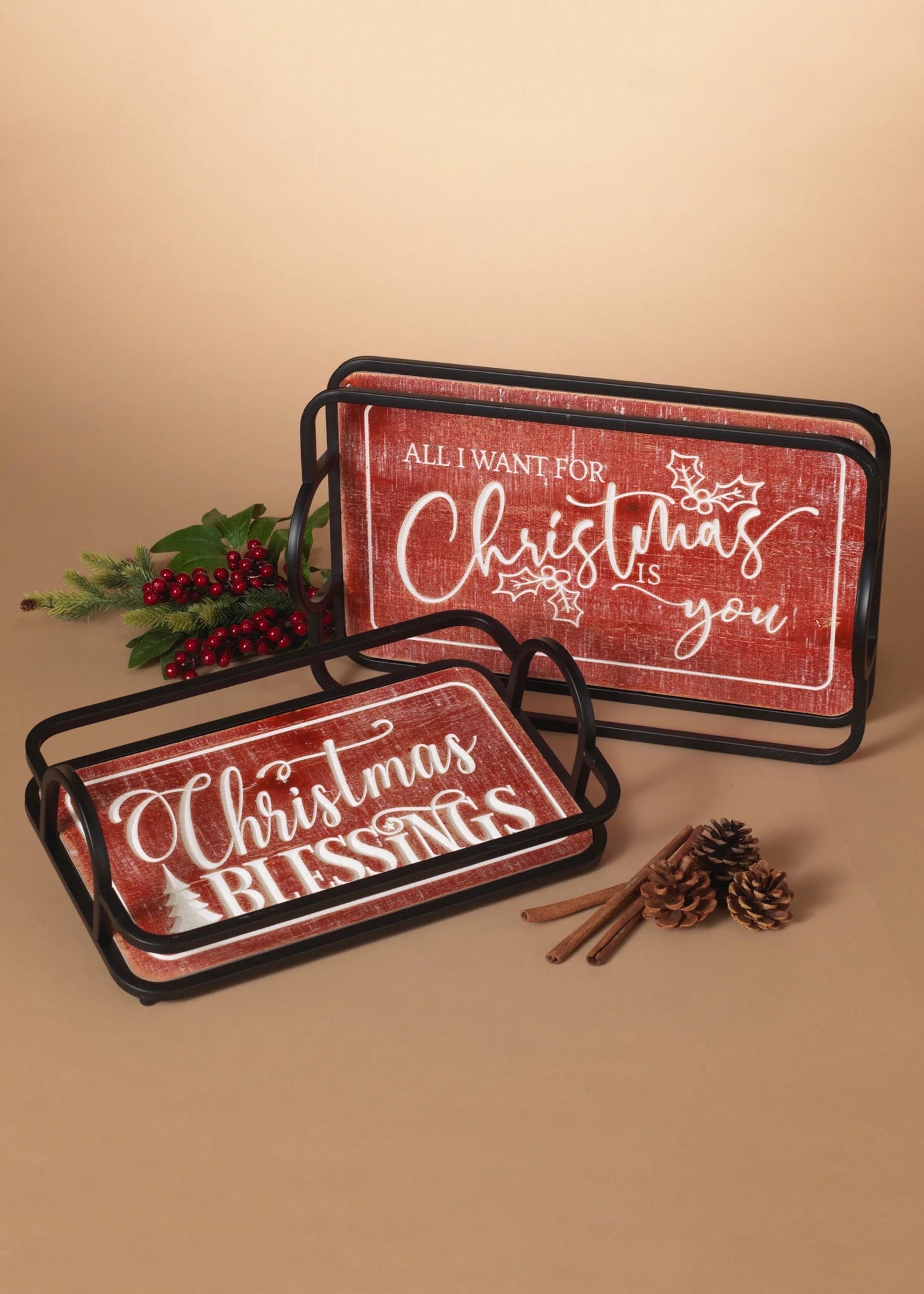 Metal/Wood Christmas Tray