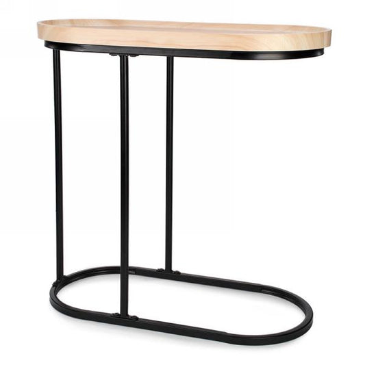 Natural Top End Table W/Black Metal Base.