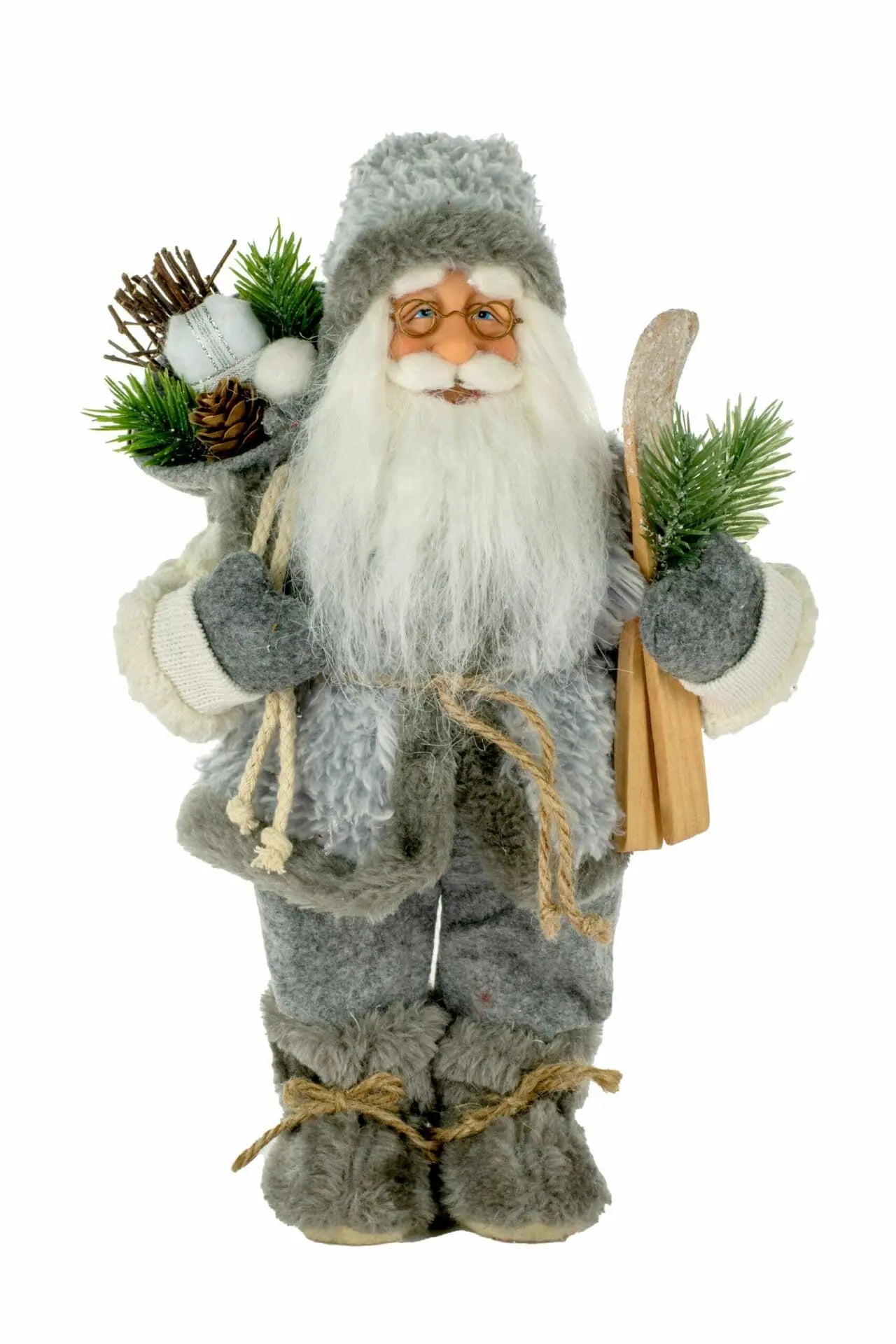 12" Gray Santa W/Skis