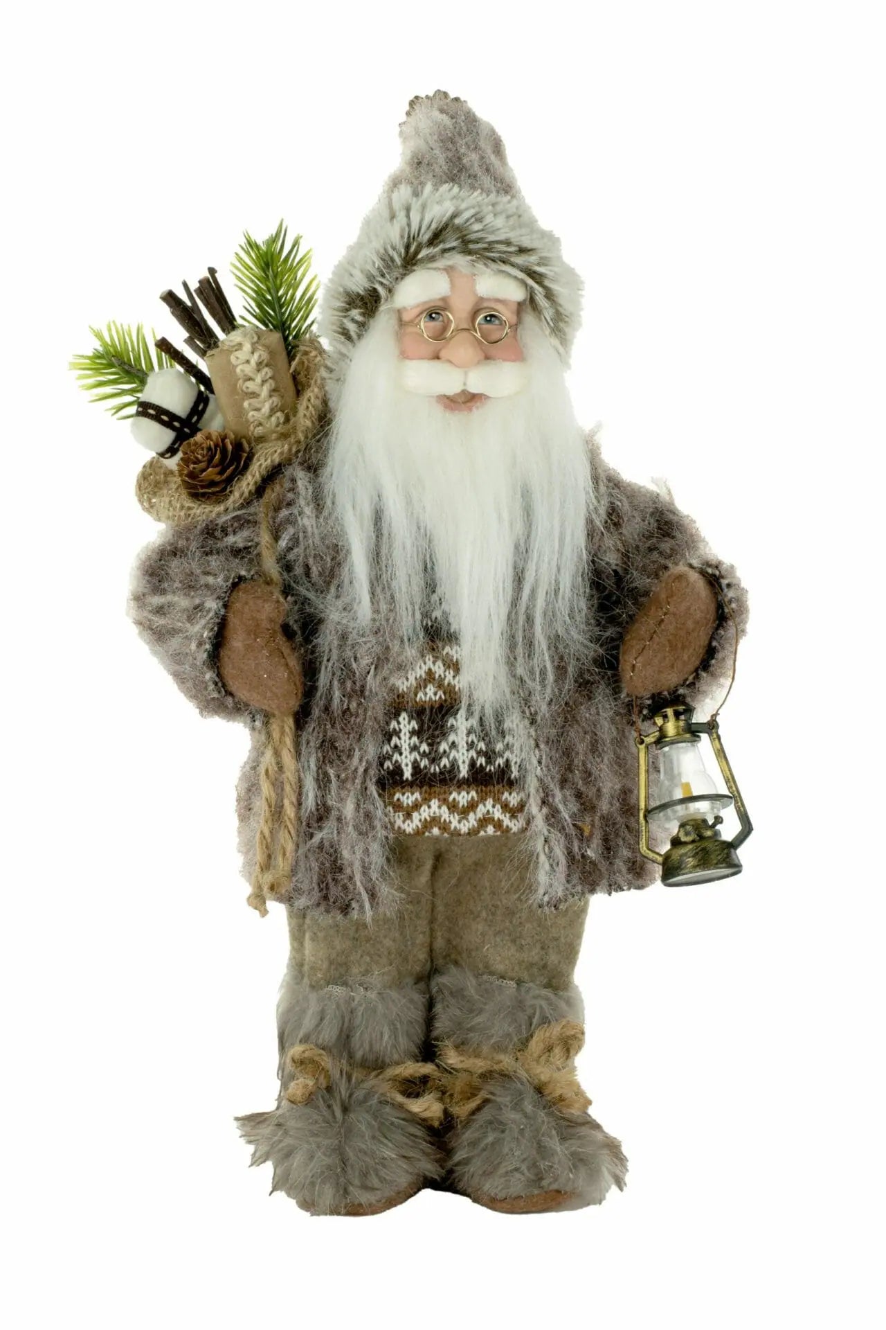 12" Brown Woodsy Santa W/Lantern