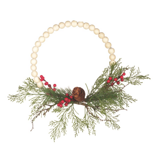 Bead Wreath W/Greenery & Berries