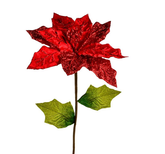 22" Glittered Poinsettia Stem