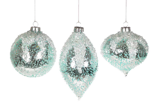 Light Blue Ice Glass Ornaments ASST