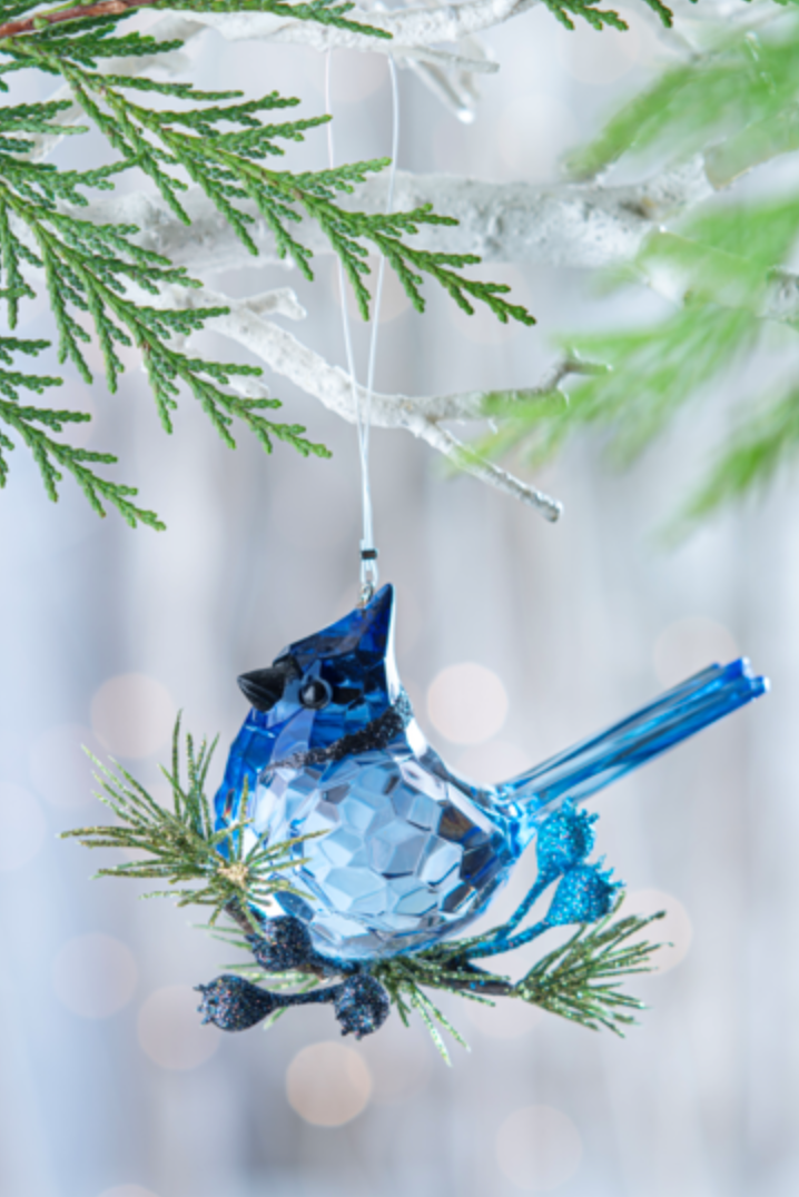 Krystal Blue Jay Ornament