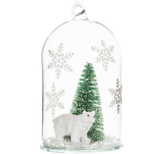 Polar Bear W/Tree Dome Ornament