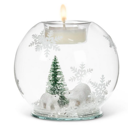 Polar Bear W/Tree Ball Votive Holder