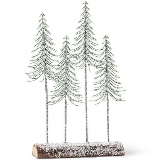 Snowy Trees On Log Base 14"H